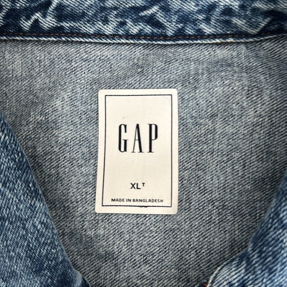 Gap Denim Shacket Jean chore jacket front pocket oversized tall fit medium wash - Picture 3 of 5